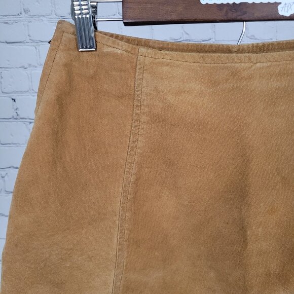 Kathy Ireland Tan Brown Genuine Suede Leather Lined Side Zip Mini Skirt Size 8 - Picture 9 of 11